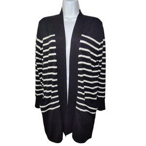 Magaschoni Black White Striped Long Line Cardigan Sweater W Pockets S NWT